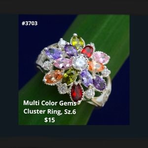 Stunning Multi Color Cluster ring, sz.6